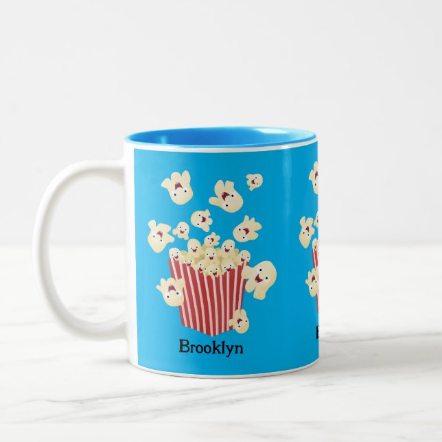 Cute, rolig popcorn-tecknad Två-Tonad mugg (Vänster)
