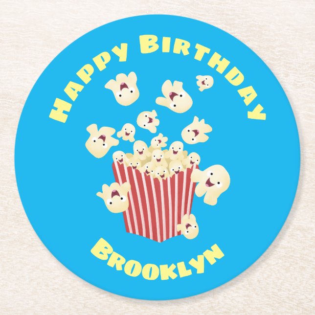 Cute, rolig popcorn-tecknad underlägg papper rund (Framsidan)