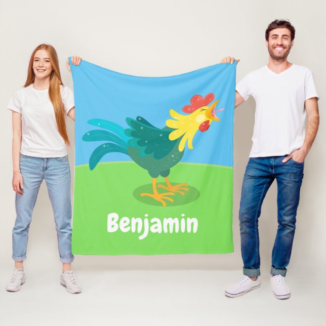 Cute, rolig tecknad i tupp fleecefilt (På plats)