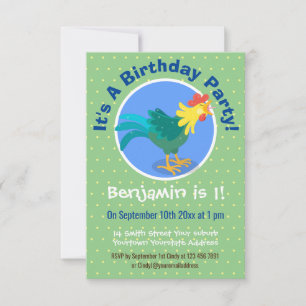 Cute, rolig tecknad i tupp inbjudningar