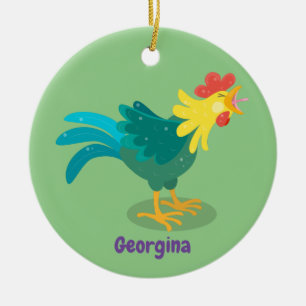 Cute, rolig tecknad i tupp julgransprydnad keramik
