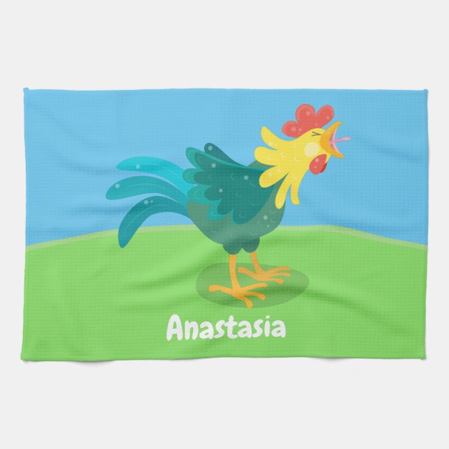 Cute, rolig tecknad i tupp kökshandduk (Horisontell)