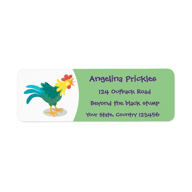 Cute, rolig tecknad i tupp returadress etikett (Framsidan)