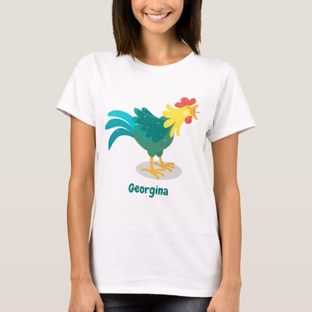 Cute, rolig tecknad i tupp t shirt (Framsida)