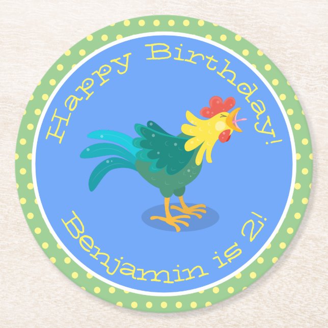 Cute, rolig tecknad i tupp underlägg papper rund (Framsidan)