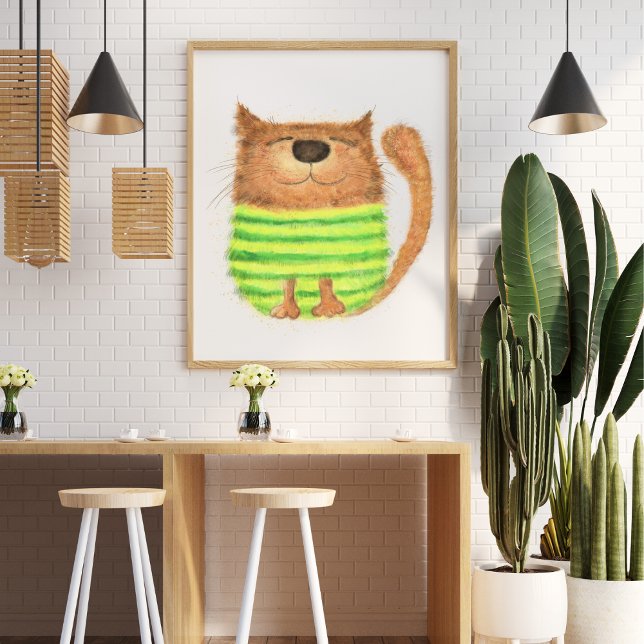 Cute, rolig vattenfärgsillustration, dekorativ poster (Skapare uppladdad)