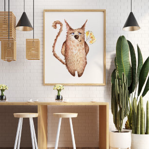 Cute, rolig vattenfärgsillustration, dekorativ poster
