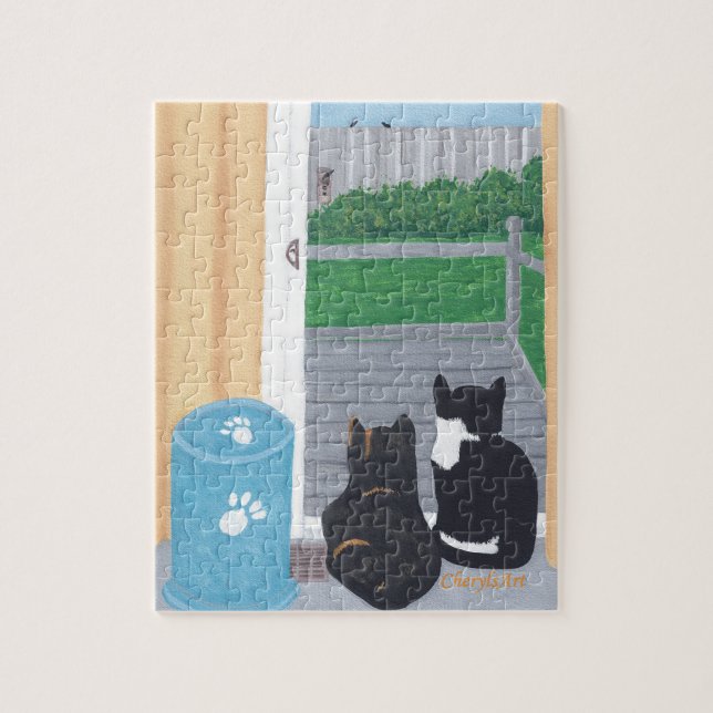 Cute Roligt 2 Katter Fågelvaktning Pussel (Vertikal)