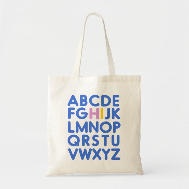 Cute Roligt Alphabet Typography Blue Bibliotek Bok Tygkasse (Framsidan)