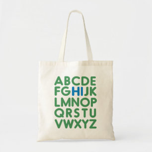 Cute Roligt Alphabet Typography Blue Grönt Bibliot Tygkasse