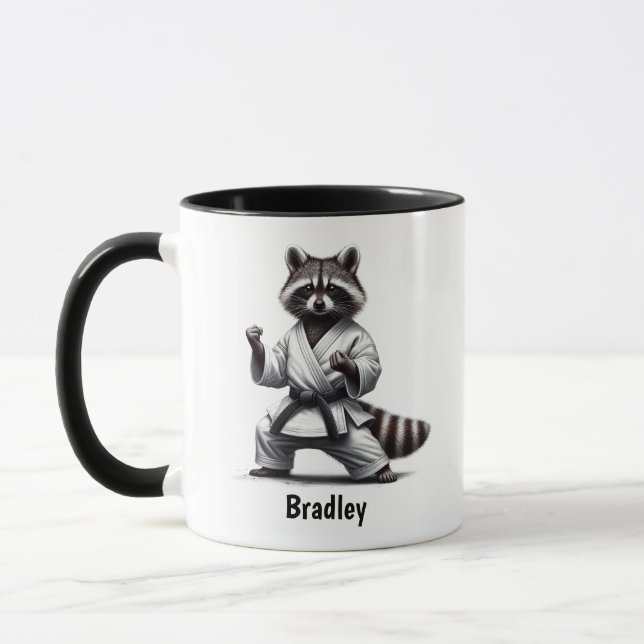 Cute Roligt Animal Humor Raccoon Martial Arts Mugg (Vänster)