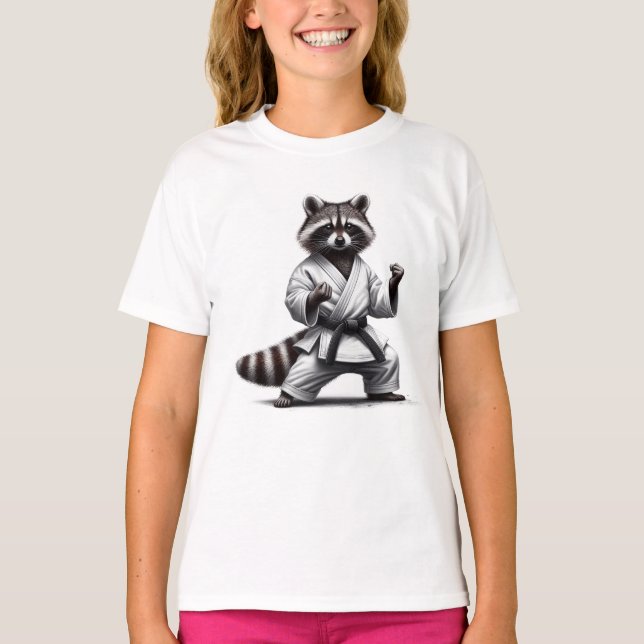 Cute Roligt Animal Humor Raccoon Martial Arts T Shirt (Framsida)