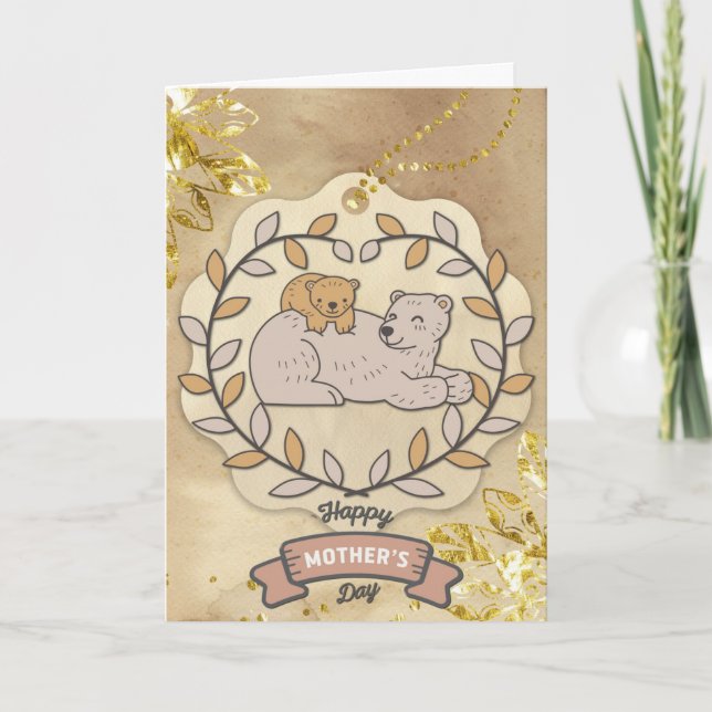 Cute Roligt Bear och Kopp i lycklig Mors dag Kort (Framsida)