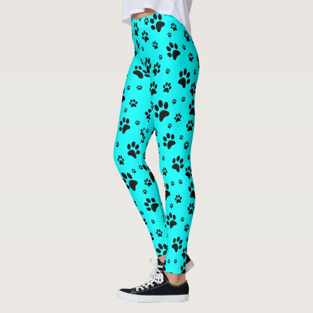 Cute Roligt Black på Bright Teal Cyan Tass avtryck Leggings (Vänster)