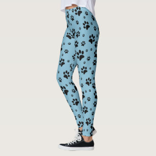 Cute Roligt Black vid Blue Paw-utskrift Leggings