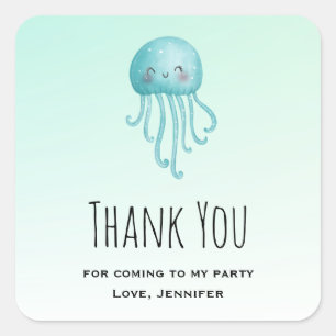 Cute Roligt Blue-Grönt Jellyfish Party Tack Fyrkantigt Klistermärke