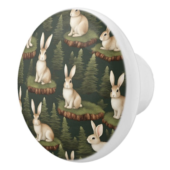 Cute Roligt Bunnies på Evergreen Background Knopp (Höger)