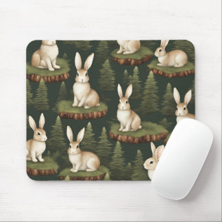 Cute Roligt Bunnies på Evergreen Background Musmatta