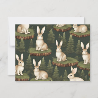 Cute Roligt Bunnies på Evergreen Background Vykort