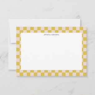Cute Roligt Checkerboard Gult White Geometric Namn Tack Kort