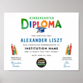 Cute Roligt Colorful Kids Studenten Diploma Logoty Poster
