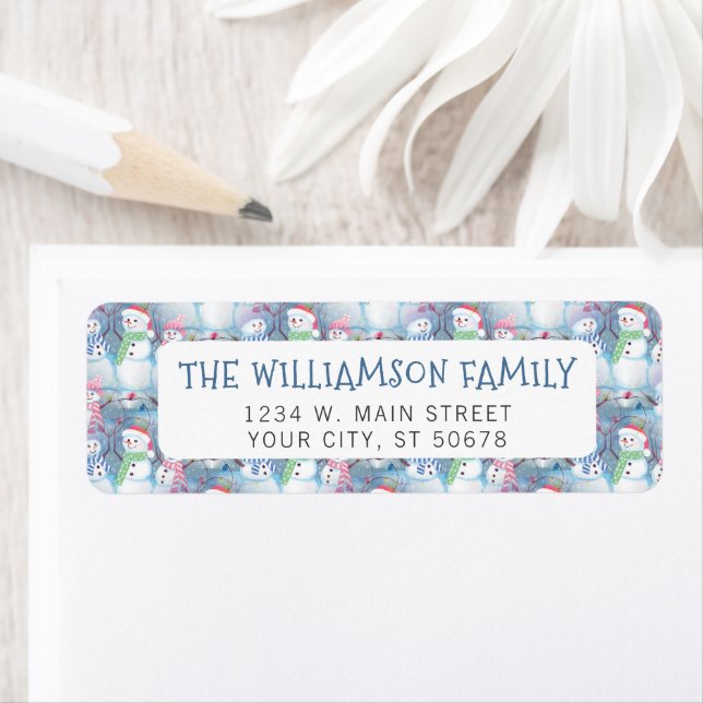Cute Roligt Den fina julen Helgdag Snögubbar Mönst Returadress Etikett (Insitu)