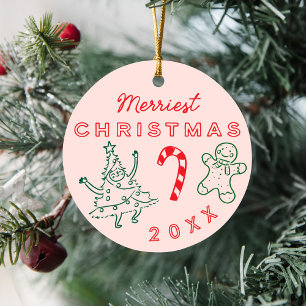 Cute Roligt Doodles Jul Helgdag Julgransprydnad Keramik