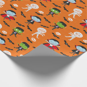 Cute roligt Dracula Halloween Vampire på orange Presentpapper