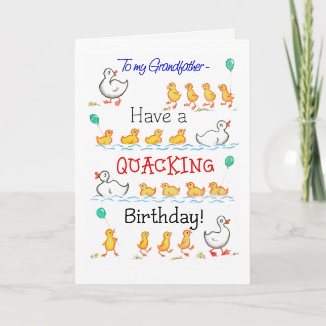Cute Roligt Ducklings Quacking Birthday, Grandfath Kort (Framsida)