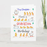Cute Roligt Ducklings Quacking Birthday, Grandfath Kort<br><div class="desc">Ett lätt födelsedagskort för en farfar,  med rader av söta dunkar med ballonger,  efter Mor,  från en handmålad vattenfärgsillustration av Judy Adamson. Du kan också ändra texten inuti om du vill.</div>