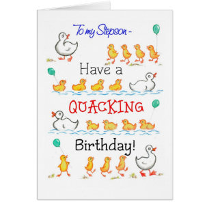 Cute Roligt Ducklings Quacking Birthday, Stepson Hälsningskort