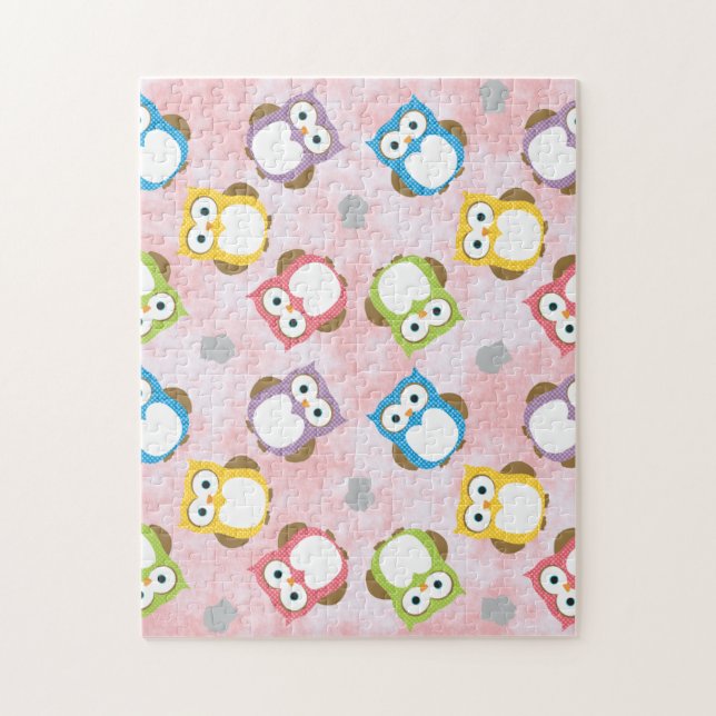 Cute Roligt Färg Pastel Uggla Pussel (Vertikal)