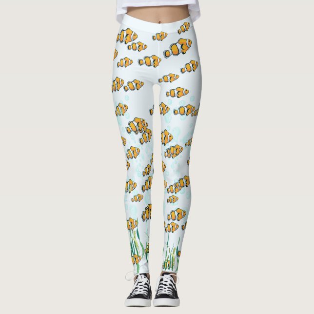 Cute Roligt Färgämnet clown Fish och Bubbles Leggings (Framsida)