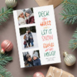 Cute roligt färgstark, tre foto jul julkort<br><div class="desc">Det här trefoto, söta och färgstarka julkortet är perfekten för att skicka helgdag cheer. Roligten med julen sång citerar perfekt par med en uppsättning foton. Julfotokortet innehåller även utrymme för anpassningsbar och anpassning. Baksidan är en festlig samordnande grönt med söta små punkter. Hitta samordning av delar till den här originaldesignen...</div>