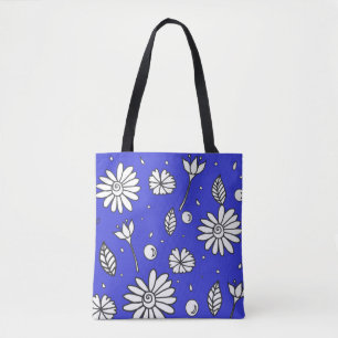 Cute Roligt Flower Summer Tote in Mörk blått Tygkasse