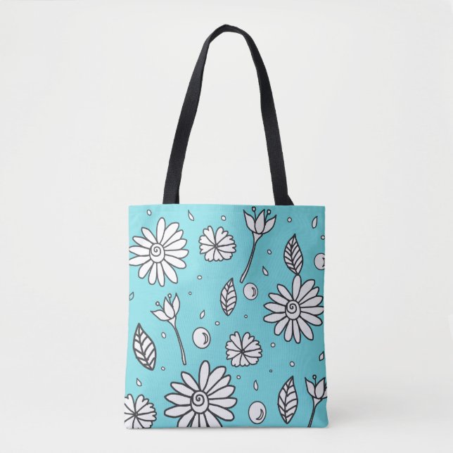 Cute Roligt Flower Summer Tote in Turcos Tygkasse (Framsida)