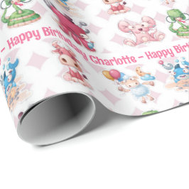 Cute Roligt Girl's Birthday Add Namn Age Mouse Cow Presentpapper