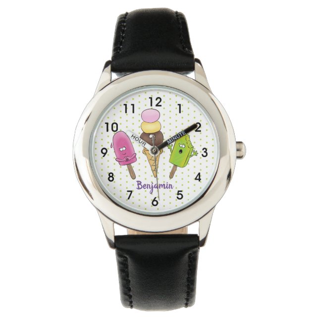 Cute roligt glass-tecknad trio armbandsur (Framsida)