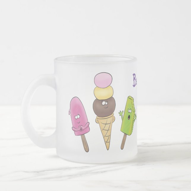 Cute roligt glass-tecknad trio frostad glasmugg (Vänster)