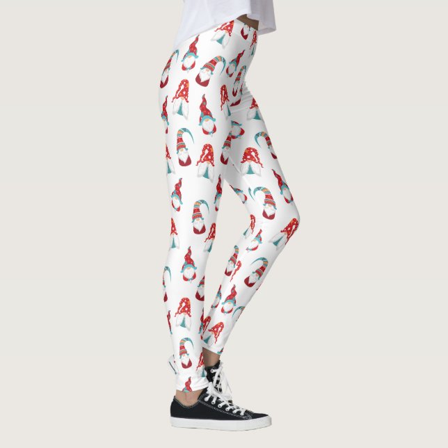 Cute Roligt Gnome Elf Modern Nordic Mönster White Leggings (Höger)