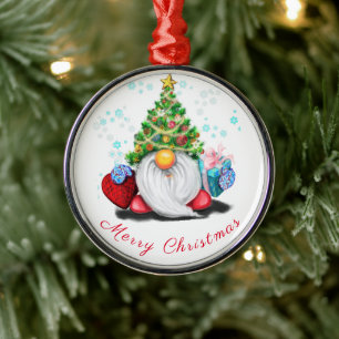 Cute Roligt Gnome med Julgran Hat och Gift Julgransprydnad Metall