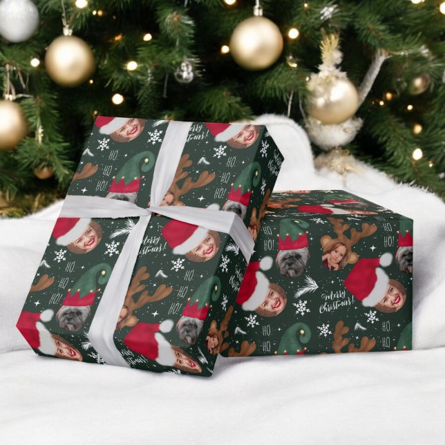 Cute roligt god jul illustration 3 foton presentpapper (Cute fun merry Christmas illustration 3 photos Wrapping Paper)
