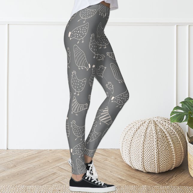 Cute Roligt Grått White Chicken Silhouette Legging (Skapare uppladdad)