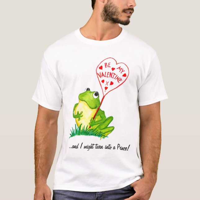 Cute Roligt Grönt Frog Valentine T-shirt... Tee Shirt (Framsida)
