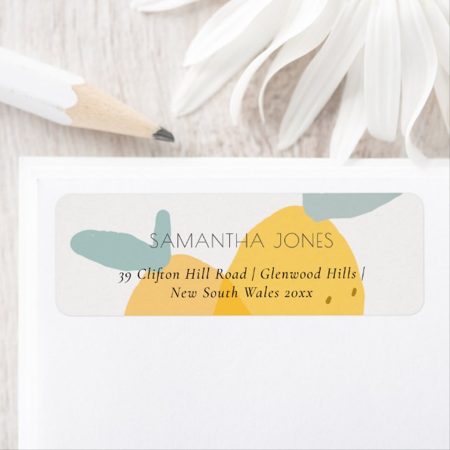 Cute Roligt Gult Lemon Fruktig Citrus Bright Adres Returadress Etikett (Insitu)