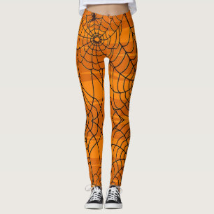 Cute Roligt Halloween-Spindelnätet Svart och Orang Leggings
