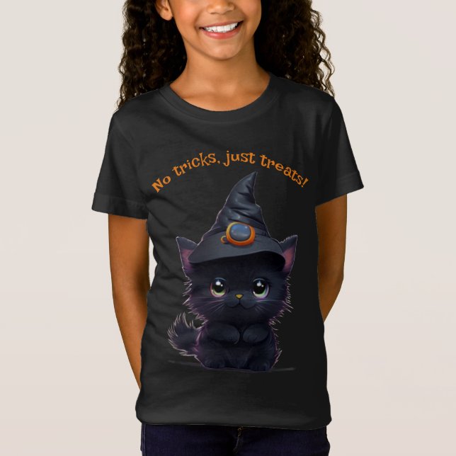 Cute roligt Halloween svart katt T Shirt (Framsida)