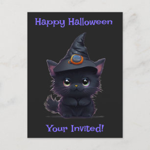 Cute roligt Halloween svart katt Vykort