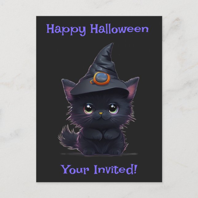 Cute roligt Halloween svart katt Vykort (Framsida)