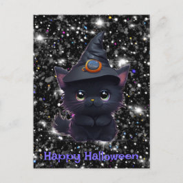 Cute roligt Halloween svart katt Vykort